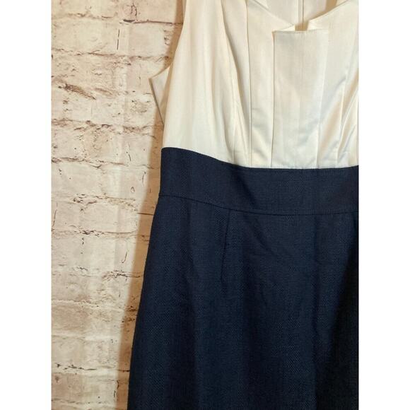 Antonio Melania Dress Womens 10 White & Navy Sheath Colorblock Ruffle Neck Work - Picture 8 of 14
